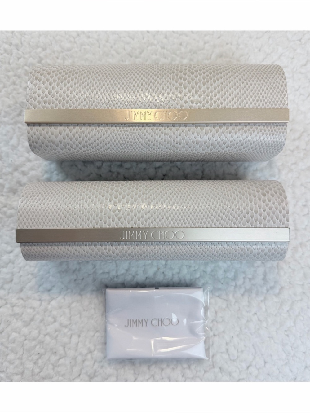 JIMMY CHOO • (Set of 2) Snakeskin Embossed Sunglass Cases with Metal Trim